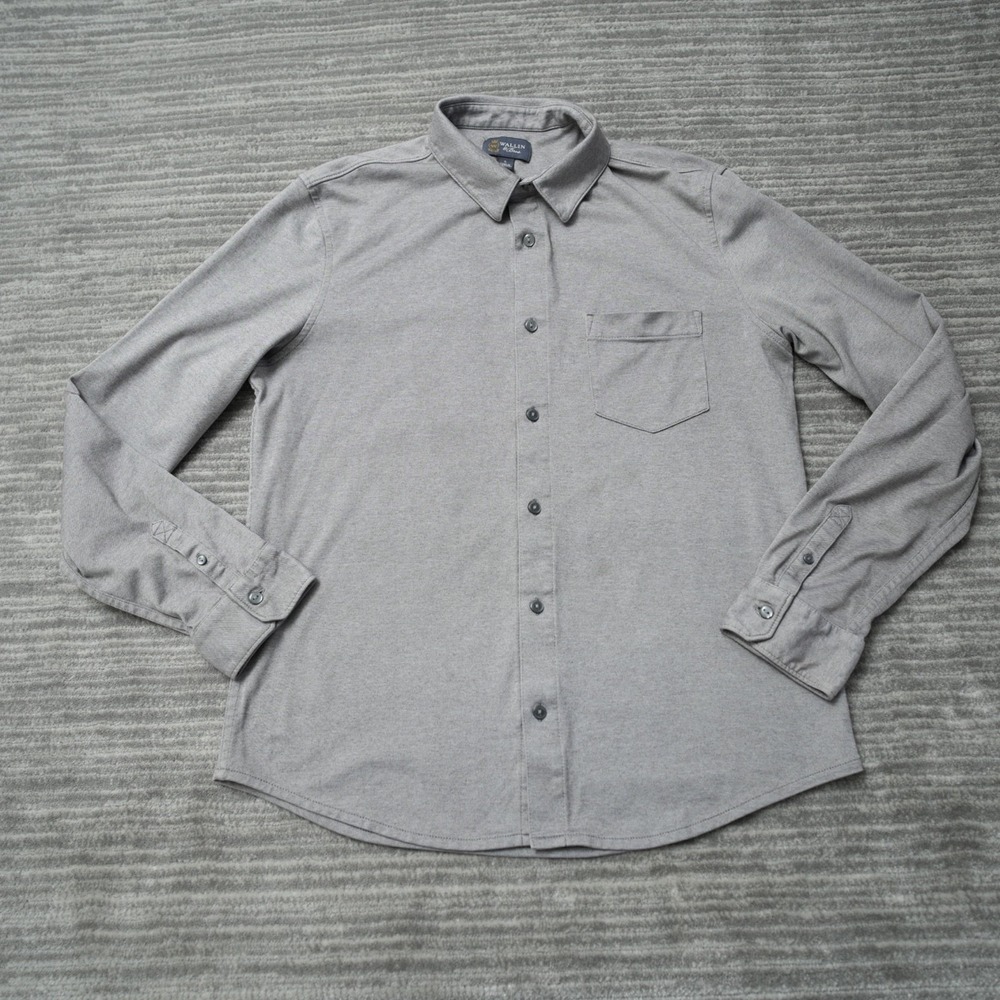 Wallin & Bros Shirt Button Up‎ Men Gray Long Sleeve Cotton Pocket Large